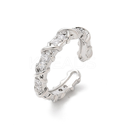 Brass Micro Pave Clear Cubic Zirconia Open Cuff Rings RJEW-G336-03P-1