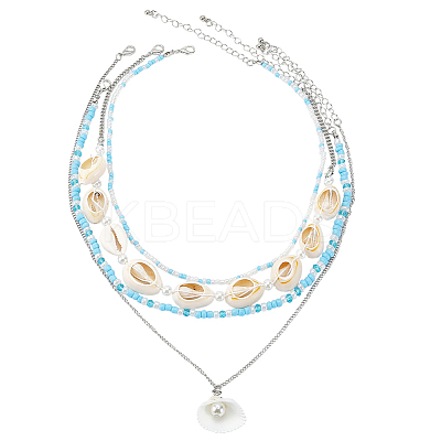 Alloy & Imitaiton Pearl Necklaces Set NJEW-WH20007-02B-1