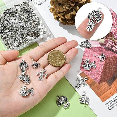 100Pcs 10 Styles Autumn Tibetan Style Alloy Pendants TIBEP-CJ0002-56-1
