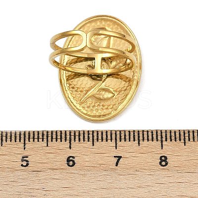 Oval with Rose Pattern 304 Stainless Steel Enamel Finger Rings for Women RJEW-G355-10G-02-1