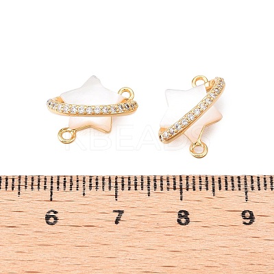 Brass Micro Pave Clear Cubic Zirconia Star Connector Charms KK-B102-27G-1