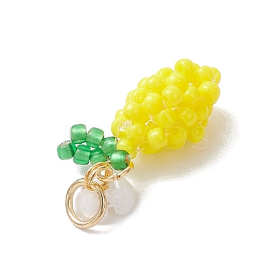 Glass Seed Beaded Lemon with Flower Pendants PALLOY-MZ00854-1