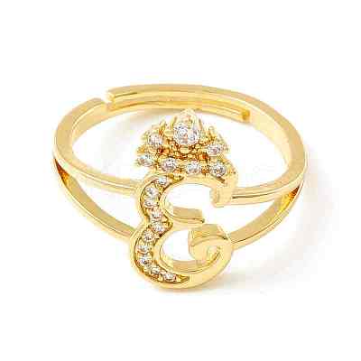 Clear Cubic Zirconia Initial Letter with Crown Adjustable Ring RJEW-M139-17E-1