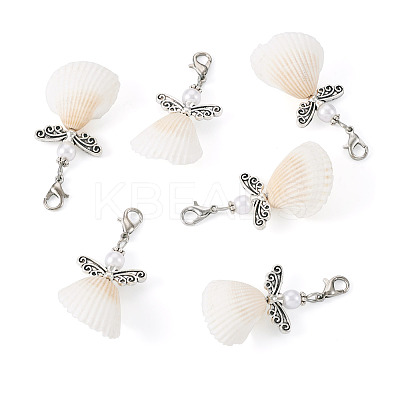 Angel Shell & Acrylic Pendant Decorations HJEW-TA00198-1