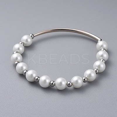 Glass Pearl Beads Stretch Bracelets BJEW-JB04758-01-1