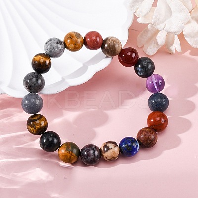 Natural & Synthetic Mixed Gemstone Beaded Stretch Bracelets for Women Men BJEW-F490-01B-1