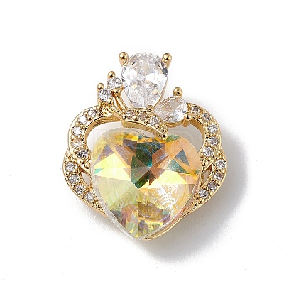 Real 18K Gold Plated Rack Plating Brass Micro Pave Clear Cubic Zirconia Pendants KK-C015-11G-1