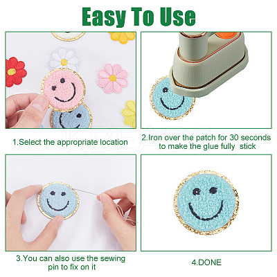 Flat Round with Smiling Face & Daisy Flower Computerized Towel Embroidery Cloth Iron on/Sew on Patches DIY-AR0003-29-1