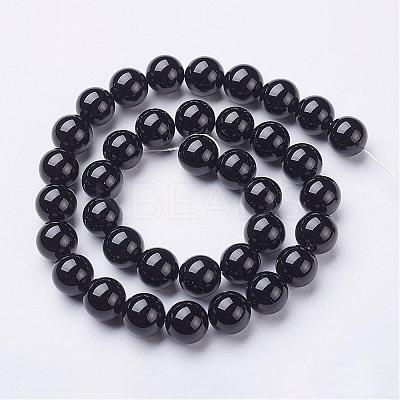 Natural Black Onyx Round Beads Strands GSR10mmC097-1