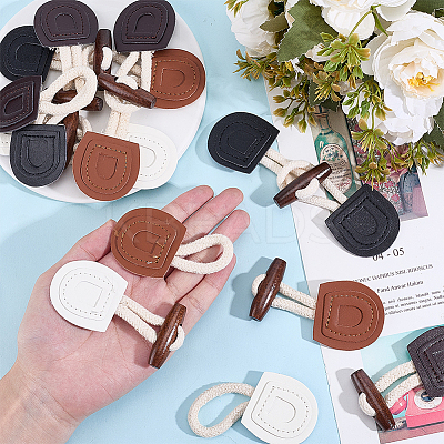 8 Pairs 4 Colors Wood & Cotton Rope Buttons DIY-DR0001-80-1