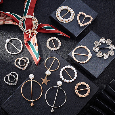 14Pcs 14 Style Alloy Resin Imitation Pearl Buckles JEWB-PH0001-21-1