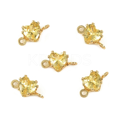 Brass Pave Cubic Zirconia Heart Connector Charms KK-P347-02G-1