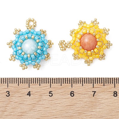 8Pcs 8 Colors Natural Carnelian & Mashan Jade & Amethyst & Malaysia Jade with Glass Seed Beaded Pendants PALLOY-MZ01275-1