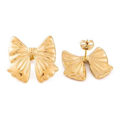 Ion Plating(IP) Bowknot 304 Stainless Steel Stud Earrings for Women EJEW-L272-026G-01-1