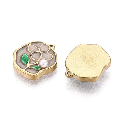 304 Stainless Steel and Enamel ABS Imitation Pearl Pendants STAS-T068-85A-1