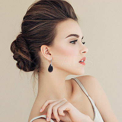 2 Pairs 2 Style Natural Quartz Crystal & Dyed & Heated Black Agate Teardrop Dangle Earrings with Brass Pins for Women EJEW-AN0004-41-1