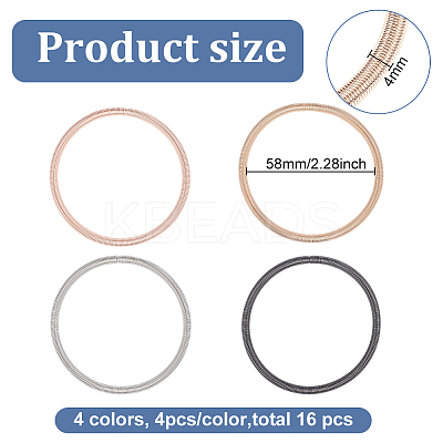 16Pcs 4 Colors Steel Wire Round Snake Chain Stretch Bracelets Set BJEW-BC0001-23-1