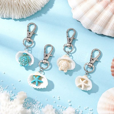 Synthetic Turquoise Starfish Turtle & Shell Pendant Decorations HJEW-JM03178-1