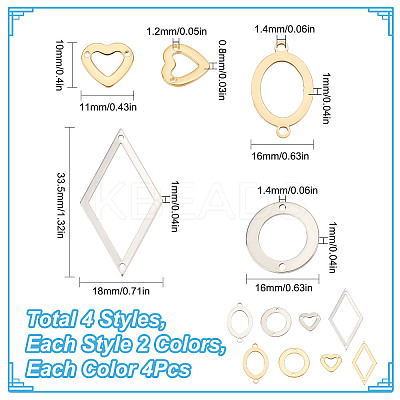 32Pcs 8 Styles 201 Stainless Steel Connector Charms STAS-SC0005-06-1