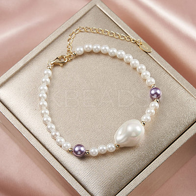 Shell Pearl Beaded Bracelets BJEW-L692-007G-1