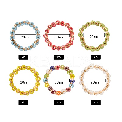 30Pcs 6 Colors Round Glass Seed Beaded Finger Rings RJEW-SZ0001-01-1