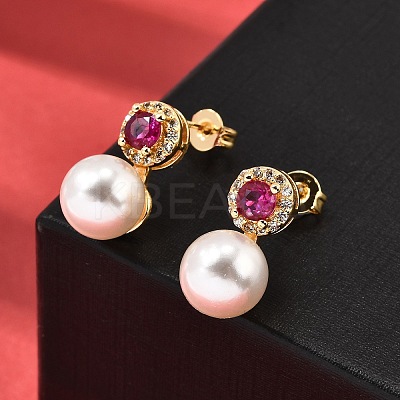 Round Brass Micro Pave Cubic Zirconia Stud Earrings EJEW-A135-20G-1