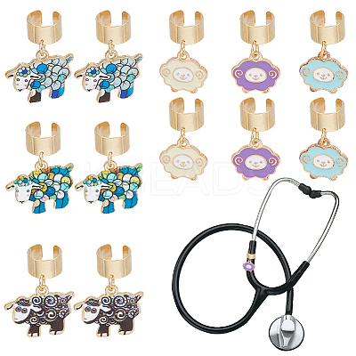12Pcs 6 Style Alloy Enamel Stethoscope Pendant Decorations HJEW-OC00170-1