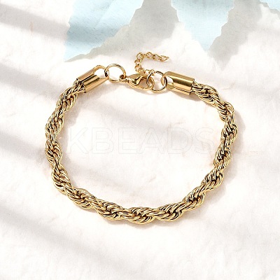 304 Stainless Steel Rope Chain Bracelets for Women BJEW-B140-03G-1