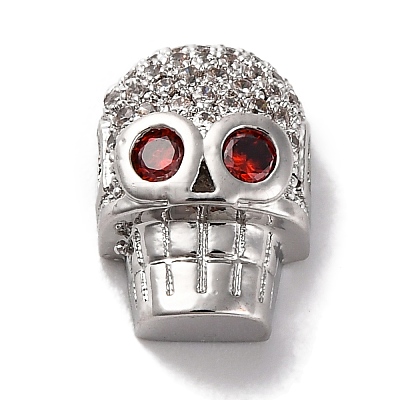 Skull Shape Rack Plating Brass with Cubic Zirconia Beads KK-S406-15P-1