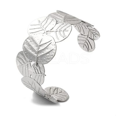 Stainless Steel Chunk Leaf Open Cuff Bangles for Women BJEW-G719-17P-1