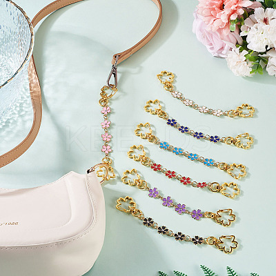 7Pcs 7 Colors Alloy Enamel Flower Link Bag Extension Chains HJEW-TAC0104-1