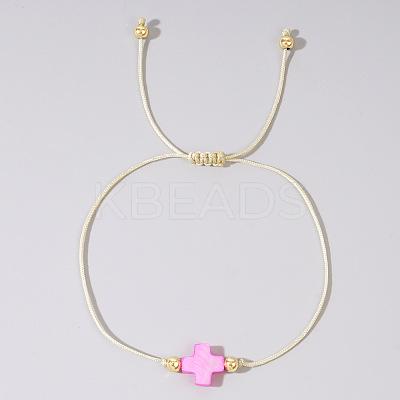 Adjustable Rainbow Dyed Shell Cross Braided Bead Bracelets for Women DZ6787-1-1