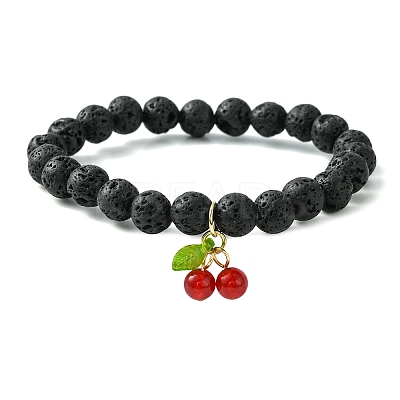 Natural Lava Rock Round Beaded Stretch Bracelet BJEW-JB09804-1