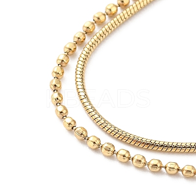 304 Stainless Steel Round Snake & Ball Chains Double Layer Multi-strand Bracelet for Women BJEW-B064-11G-1