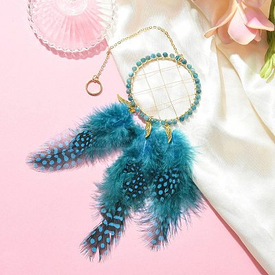 Natural Apatite Woven Net/Web with Feather Wall Hanging Decoration HJEW-JM01222-02-1