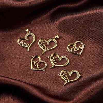 6Pcs 6 Style Brass Micro Pave Clear Cubic Zirconia Links ZIRC-SZ0001-50-1