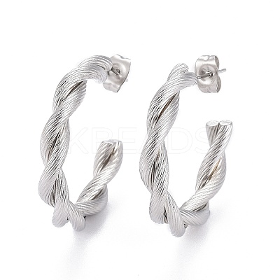 Tarnish Resistant 201 Stainless Steel Half Hoop Earrings LS-EJEW-F257-07P-1