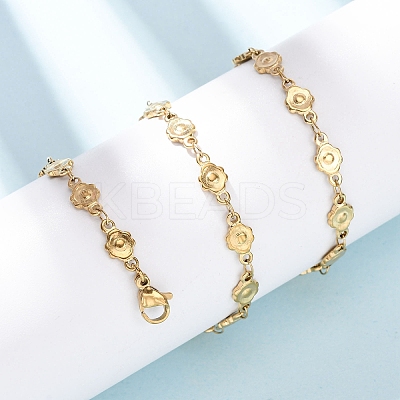 5.5MM 304 Stainless Steel Flower Link Chain Necklaces NJEW-P346-01G-1