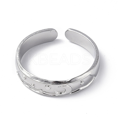 Non-Tarnish 304 Stainless Steel Crescent Moon Open Cuff Ring for Women X-RJEW-C046-01P-1