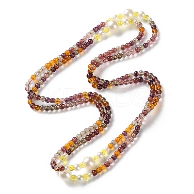 Plastic Imitation Pearl & Glass Round Beaded Long Necklaces for Women NJEW-A045-06-1