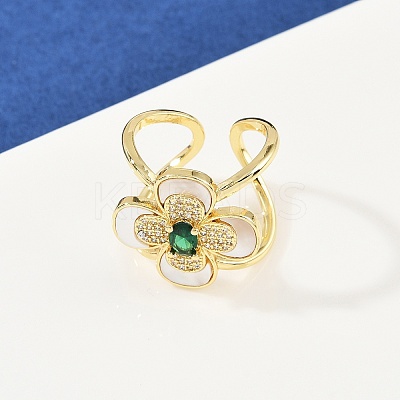 Brass Micro Pave Cubic Zirconia Cuff Rings for Women RJEW-F186-03G-1