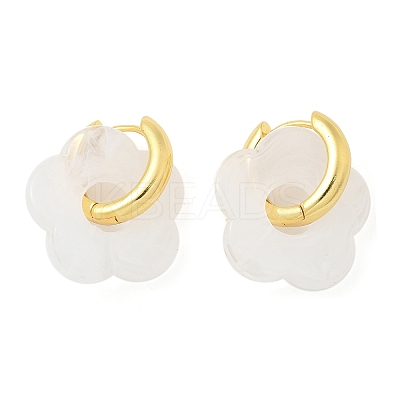 Brass Resin Flower Hoop Earrings for Women LS-EJEW-U038-01G-07-1