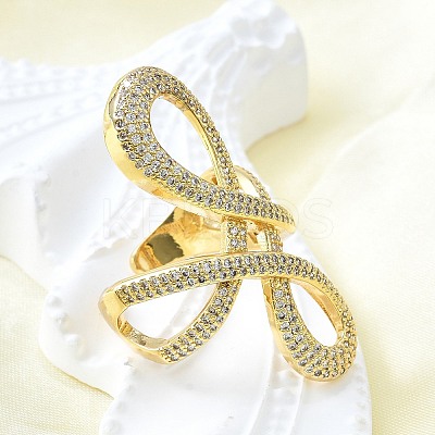 Brass Micro Pave Clear Cubic Zirconia Open Cuff Rings RJEW-F179-02G-1