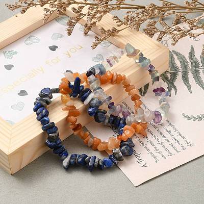 Chip Natural Gemstone Beaded Stretch Bracelets Sets X-BJEW-JB05700-1