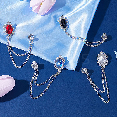 4Pcs 4 Colors Glass Oval Hanging Chain Brooches JEWB-GF0001-37-1