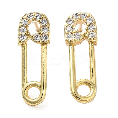 Rack Plating Brass Safety Pin Stud Earrings with Cubic Zirconia EJEW-D061-15G-1