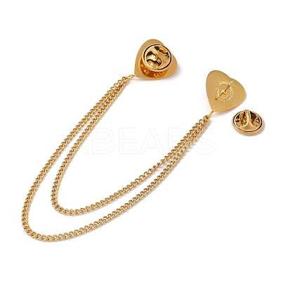 304 Stainless Steel & Dyed Stone Heart Hanging Chain Brooch JEWB-S021-01G-04-1