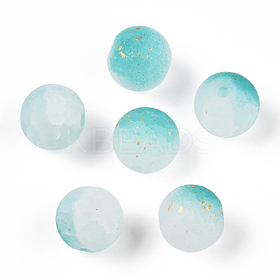 Frosted Baking Paint Crackle Glass Beads with Glitter Powder X1-DGLA-T004-01G-1