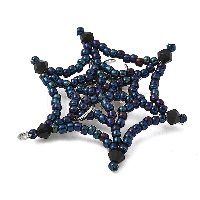 Halloween Theme Spider Web Glass Seed Beads Pendants PALLOY-MZ00779-02-1