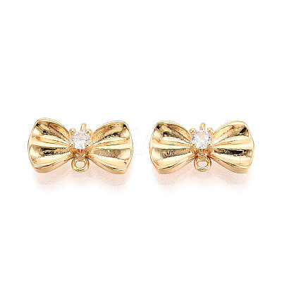 Brass Pave Clear Cubic Zirconia Bowknot Connector Charms KK-T078-19G-1